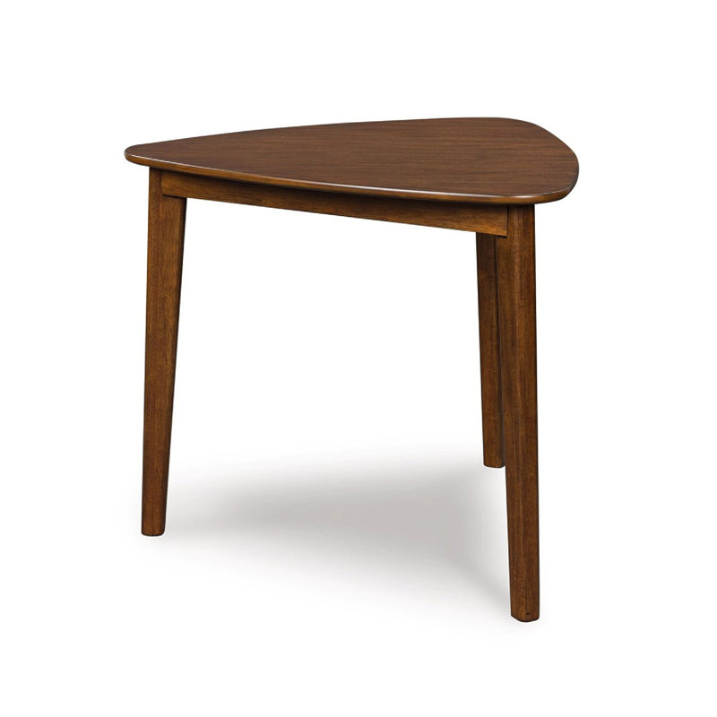 Dela Breakfast Dining Table, 35 Inch Triangular Top, 3 Legs, Medium Brown