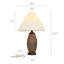 Lampe de table rustique conique à une lumière avec abat-jour plissé en lin, céramique marron grain de bois