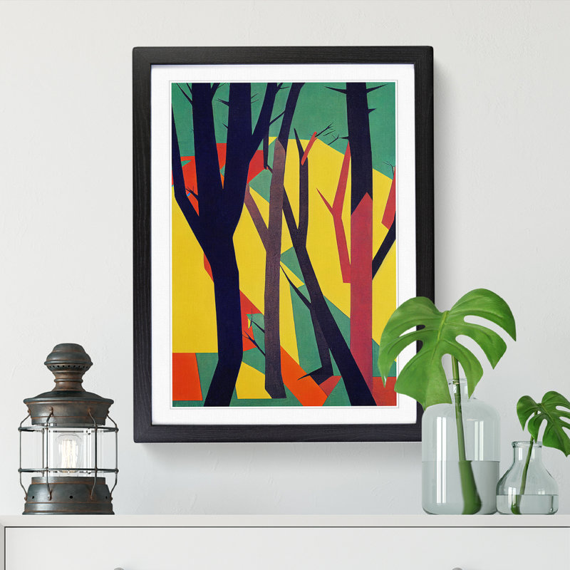Spring Forest Abstract Vol.3 - Single Picture Frame Print, 64cm H x 46cm W x 2cm D, Walnut