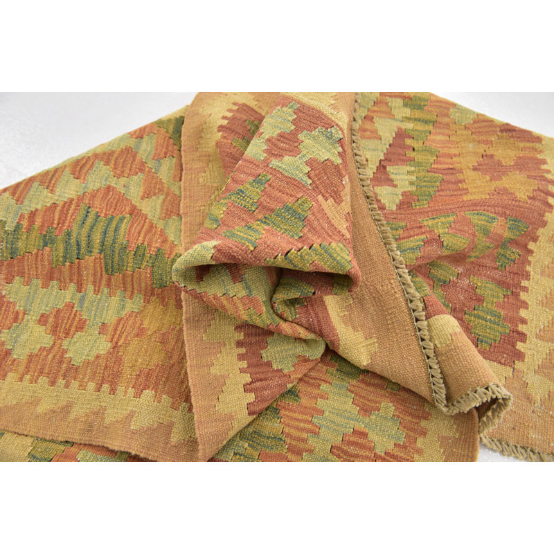 Tapis de zone en laine beige/rouge 2 pi 10 po x 4 pi 5 po one-of-kind à la main noué la Elland