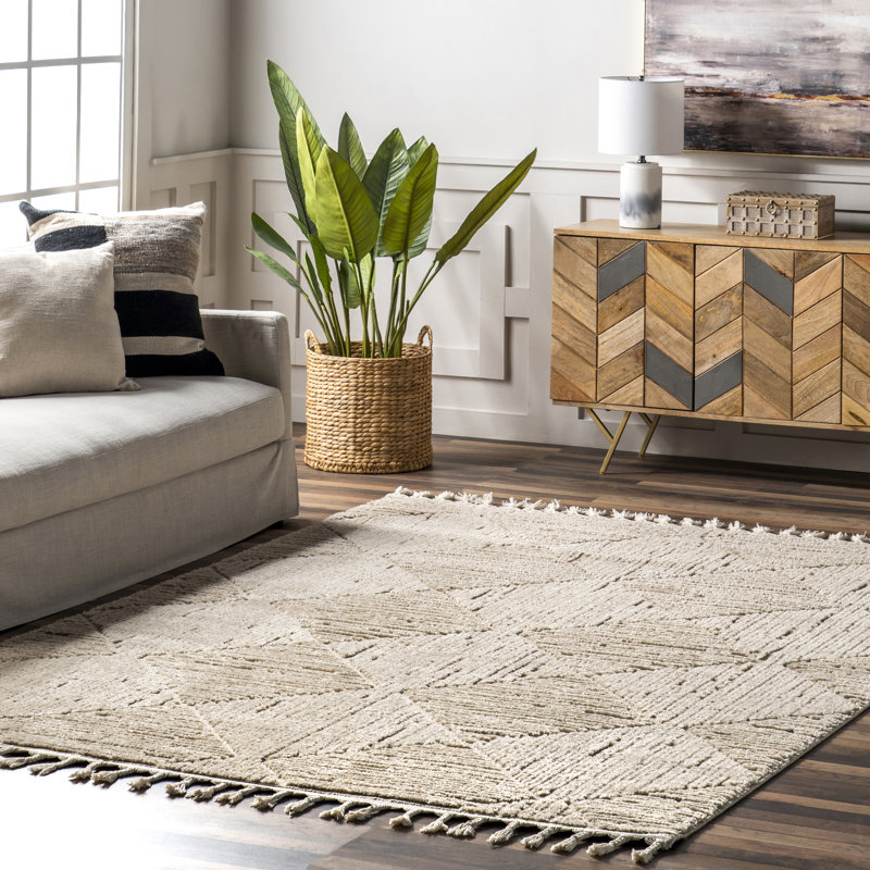 Tapis géométrique Kerry pour le salon, la chambre à manger, la cuisine, beige, Rectangle 4 pi x 6 pi