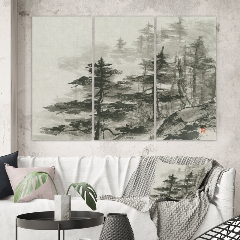 Paysage, forêt asiatique, peinture sur plusieurs pièces - Forêt asiatique, H 40 po x l 60 po x P 1 po