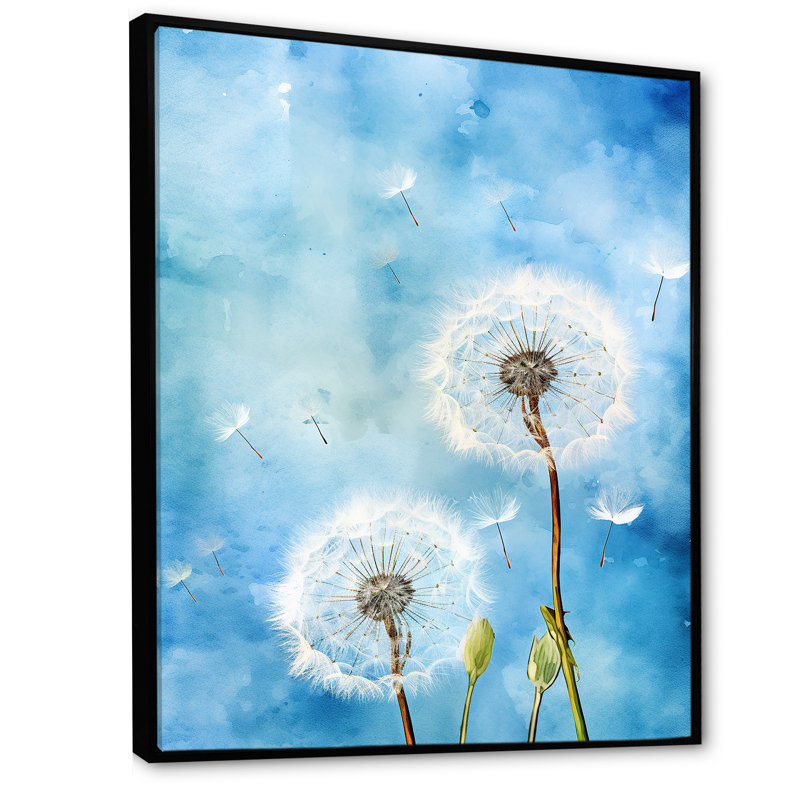 «Blue Dandelion Dreams I» sur toile, Cadre flottant noir, H 32 po x l 24 po x P 1 po