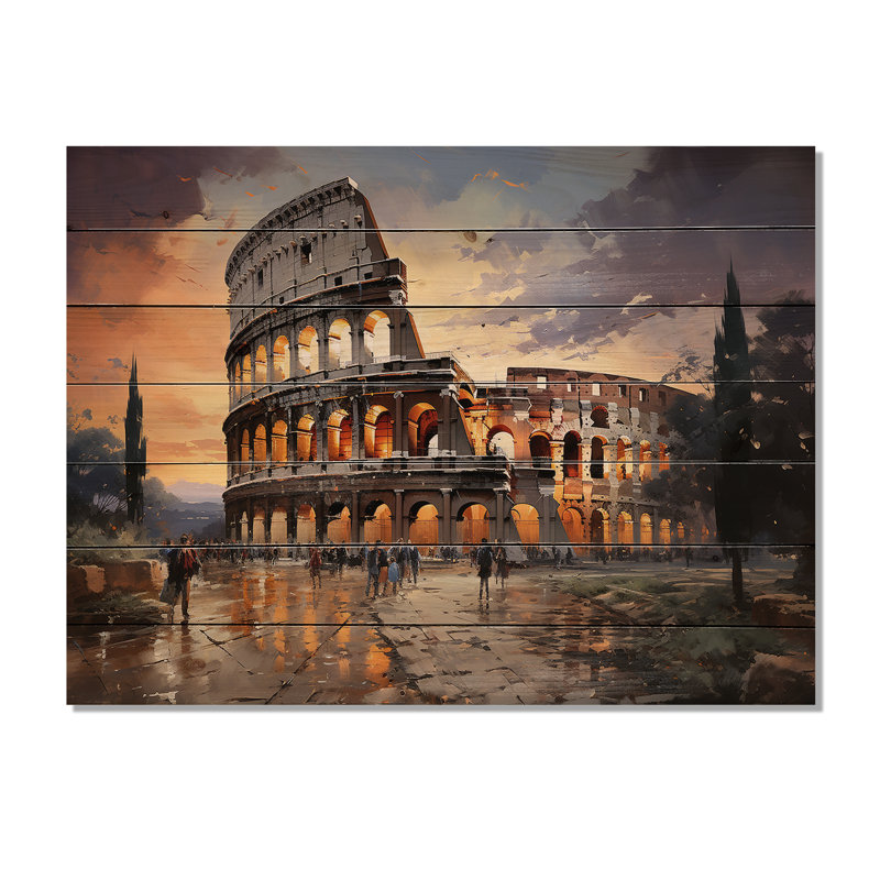 Beige, Italie, Colisée, Colosseo, sur bois, H 30 po x l 40 po x P 0,78 po