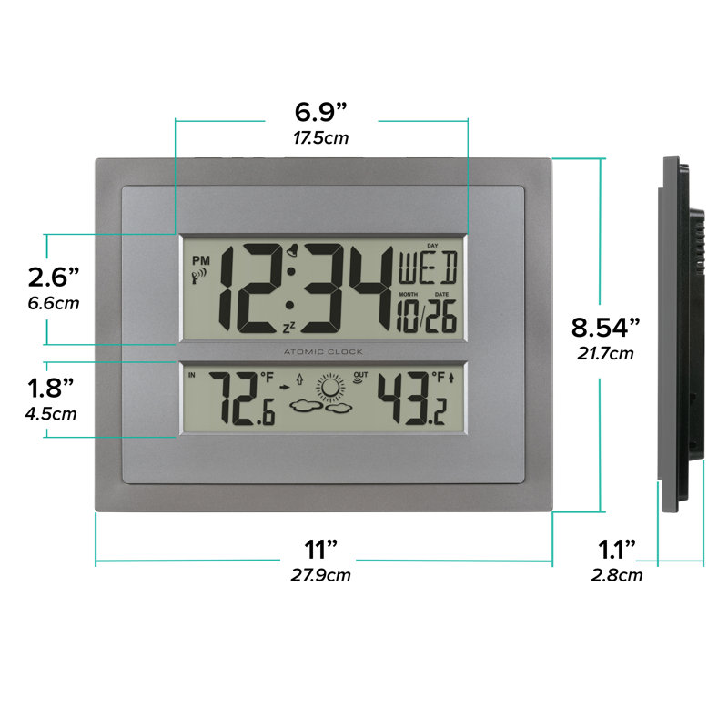 Gray and Silver Atomic Digital Wall Clock with Temperature Display