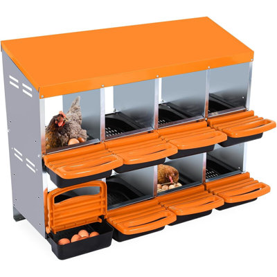 Galvanized Steel Chicken Nesting Box with Roll-Away Egg Tray, Ventilation & Wall/Stand Mount, 6/8/10 Hole Hen Coop Laying Box