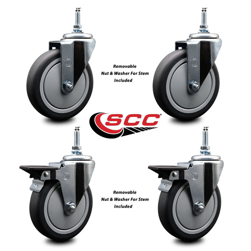 Roue en caoutchouc pivotante sur roulettes à tige filetée 3/8 po SCC