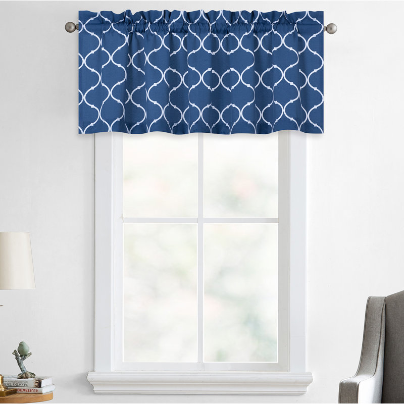 Kacey Cotton Blend Geometric Window Valance, Maison Navy