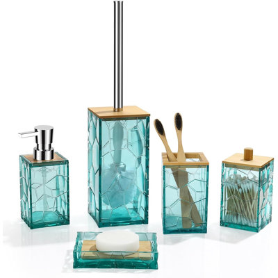 Blue and Blue Bathroom Accessories Set