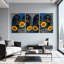 Plantes et fleurs, tournesols en arche gothique avec accents bleus et dorés, ensemble de 3 impressions sur toile-1676750510