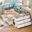 Lit de jour double XL, lit d'angle plateforme en métal avec rangement bibliothèque, tête de lit escamotable, 9 tiroirs, éclairage DEL et station de recharge-1029818736-1029818764