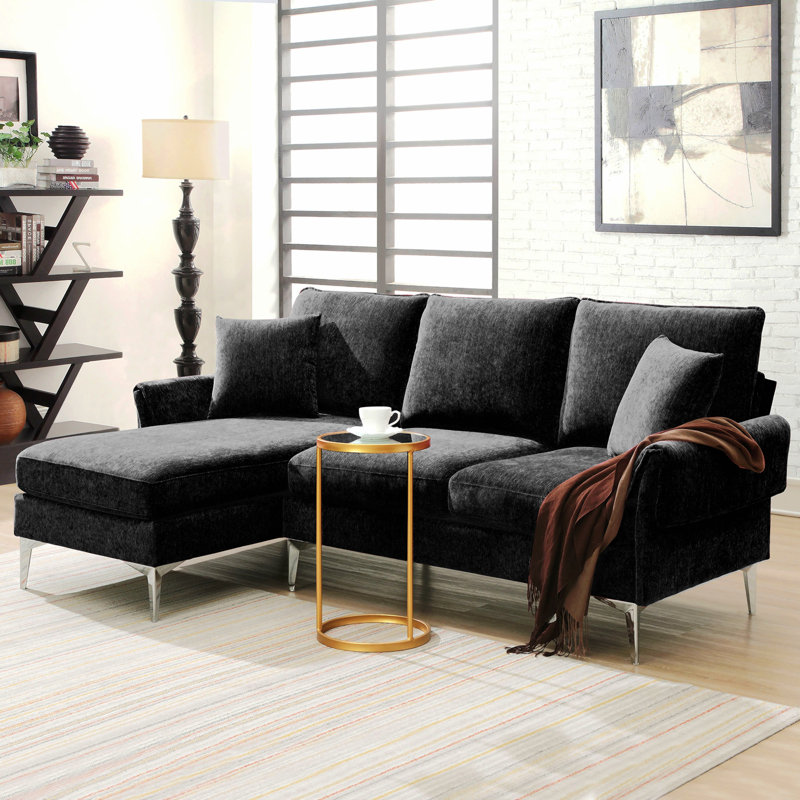 Canapé modulaire en L réversible avec canapé réversible de 84 po Caldicott, 100% polyester noir