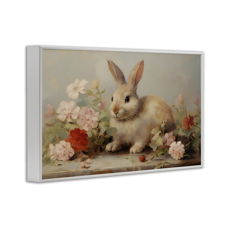 Lapin de Pâques avec paquets de fleurs, estampe numérique, conception par Arlington Prints, H 12 po x l 18 po