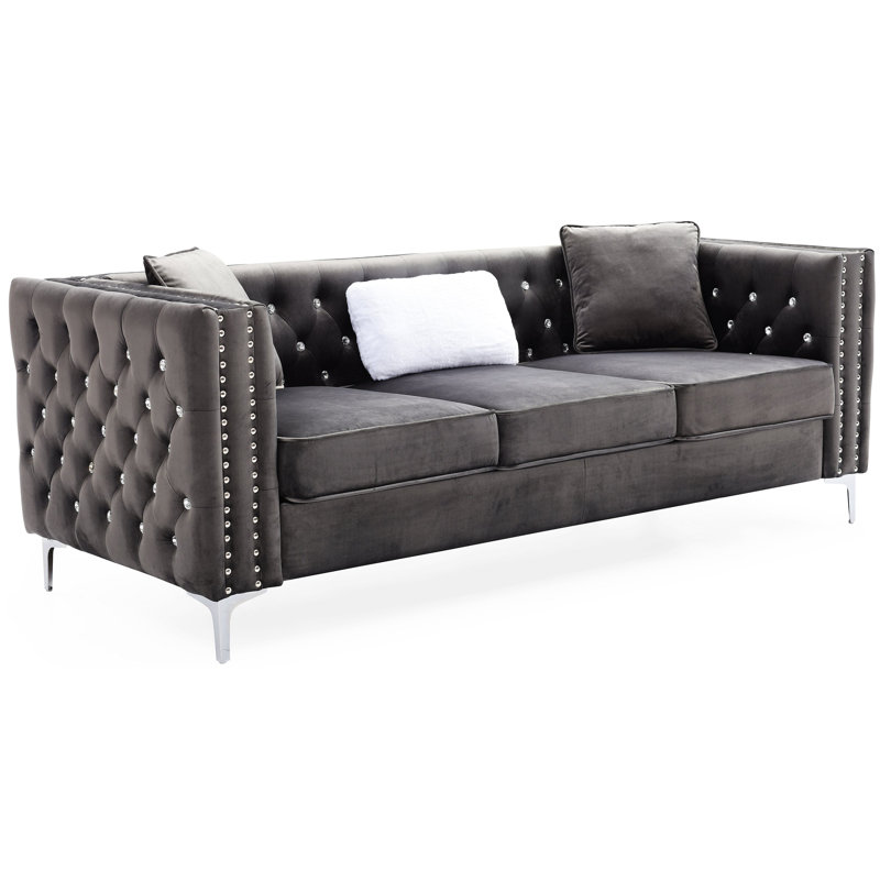 Canapé en velours Pinhas 86,07 po Pinhas, Velours gris