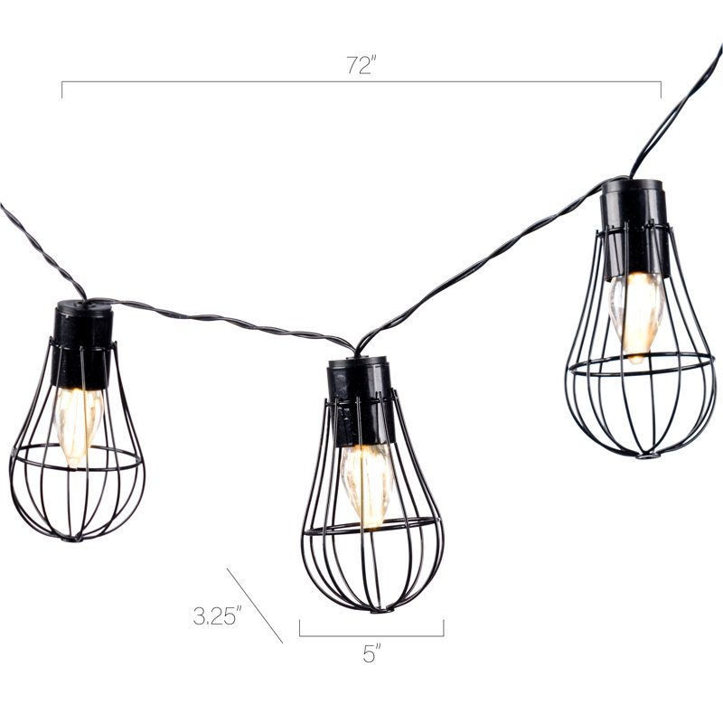 Decorative 10-Light Solar Metal Teardrop Cage String Lights – 6-Foot Industrial Black Outdoor Lighting with Warm White LED Bulbs