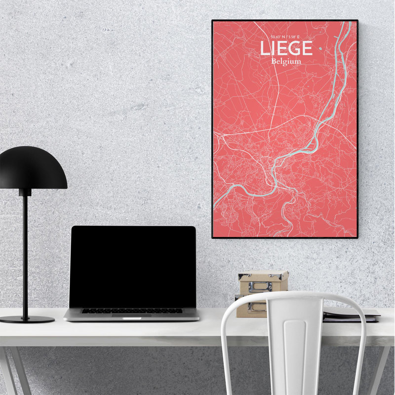«Liege City Map», impression, Rose / bleu bébé, H 36 po x l 24 po