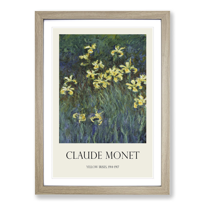 Yellow Irises Print by Claude Monet - Picture Frame Painting, Oak, 36cm H x 27cm W x 2cm D