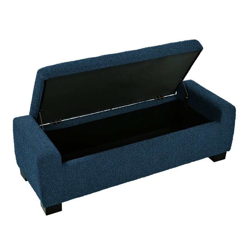 Banc en tissu bleu de 49,01 po de profondeur, charnières pour fermeture silencieuse, banc de support en bois de bouleau avec charnières, siège idéal et rangement dans le vestibule
