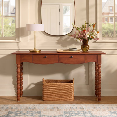 Console traditionnelle Arlen de 60,50 pouces de long en bois massif avec pieds tournés et tiroirs de rangement