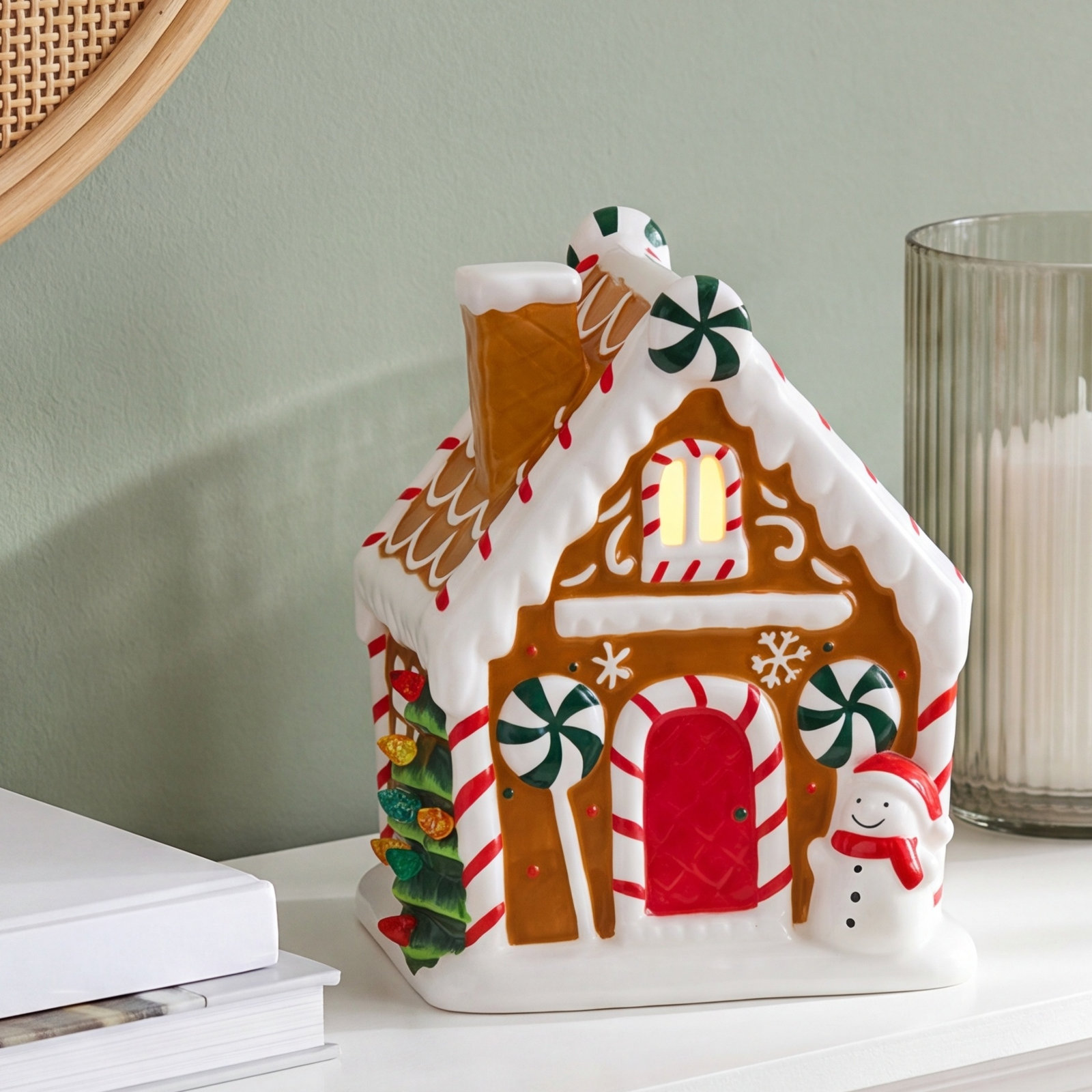 7" Nostalgic Ceramic Lit Gingerbread House, Brown