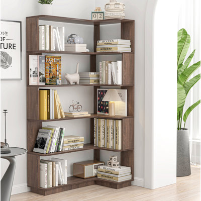 90cm (35.43") extended size Freestanding Corner Bookshelf For Living Room, Bedroom, home office, Wooden Bookcase with anti-drop panel and anti tipping device, Open storage Display cabinet 5 colors