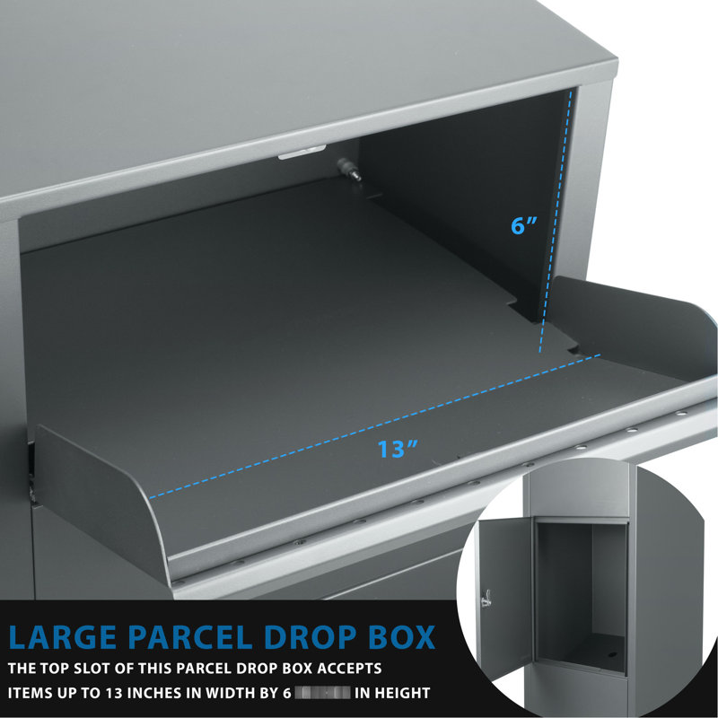 Porche - corbeille à colis verrouillable - acier gris, fente de 13 po x 6 po, 10,5 po x 15,4 po x 41,5 po, 34 livres, boîte verrouillée facile à installer pour une livraison sécurisée sous le porche