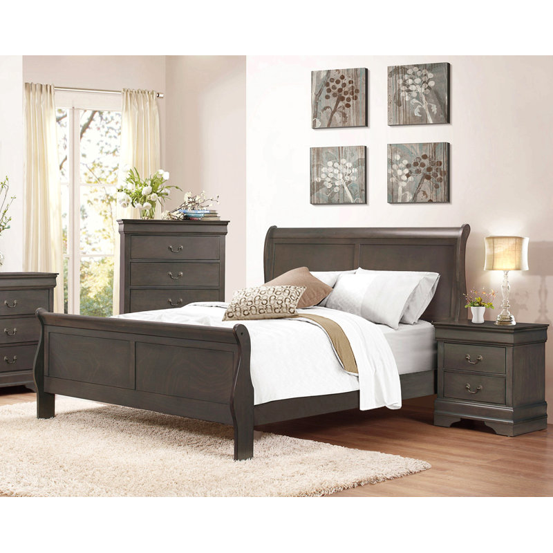 Lit-bateau classique de style Louis Philipe, Gris, Grand lit