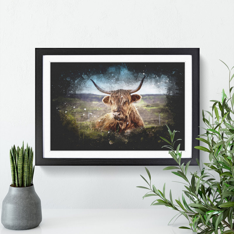 A Resting Highland Cow - Framed Print, Black Framed, 33cm H x 45cm W x 2cm D