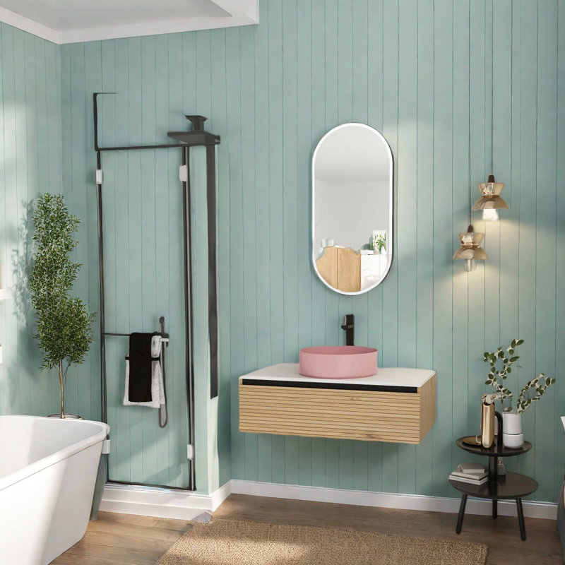 Meuble-lavabo mural élégant avec lavabo en céramique, fabrication en contreplaqué, parfait pour les salles de bain modernes