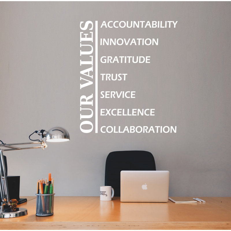 Adhésif décoratif "Our Values", H 25 po x l 21,5 po, Blanc