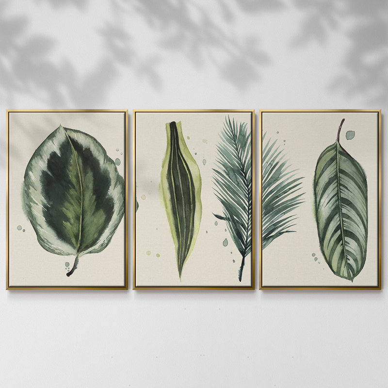 Palm Line, impression sur toile 3 pièces, H 40 po x l 78 po x P 2 po, Or