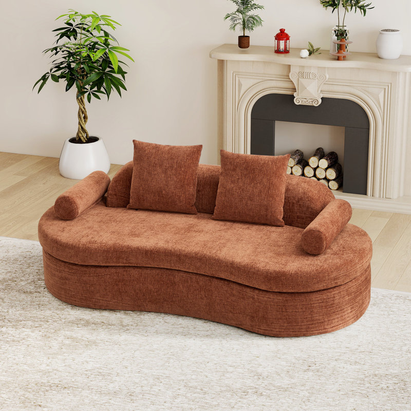 Boneless 77.95'' Modern Sectional Sofa, 2-Seater Curved Chenille Loveseat, Orange