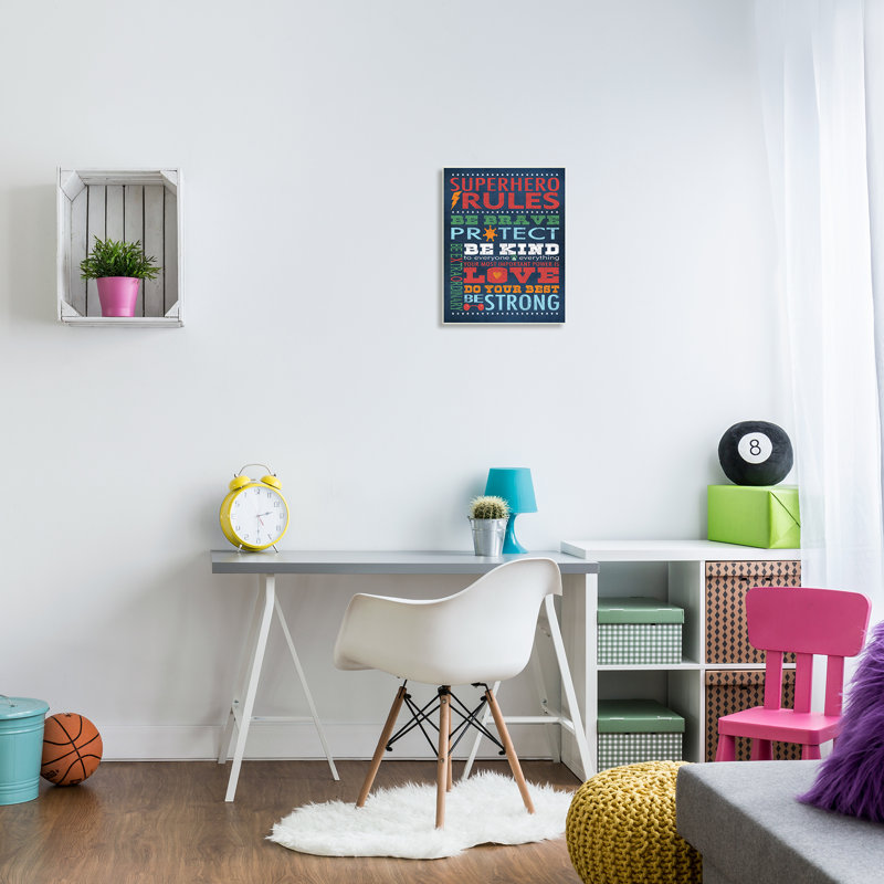 «Dark Blue Super Hero Rules» - art textuel avec cadre photo, Plaque murale, L 13 po x H 19 po
