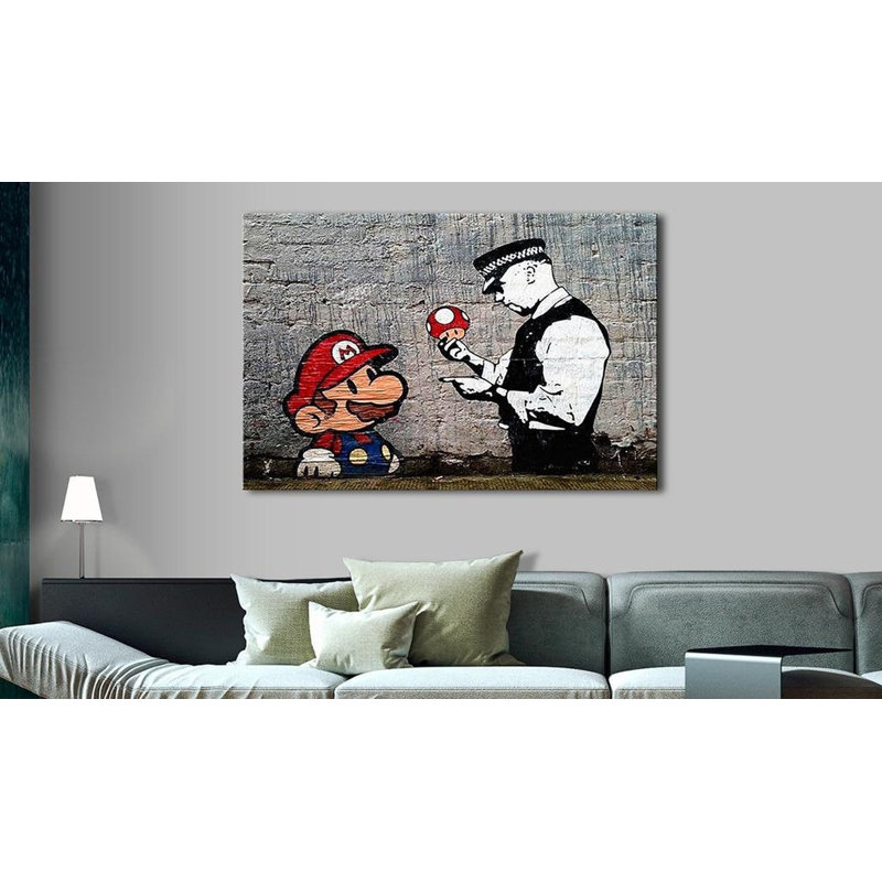 Banksy Mario et flic sur toile, H 16 po x l 24 po x P 0,7 po