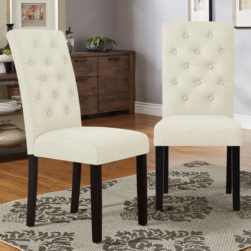 Tufted  Fabric Upholstered Parsons Dining Chairs, Ivory, 2