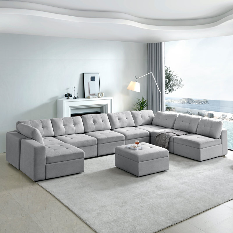 Canapé modulaire en U avec méridienne, Polyester gris