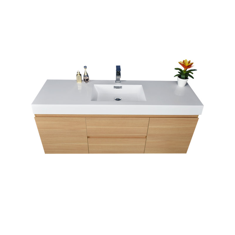 Plateau de meuble-lavabo simple 58,75 po en blanc avec lavabo