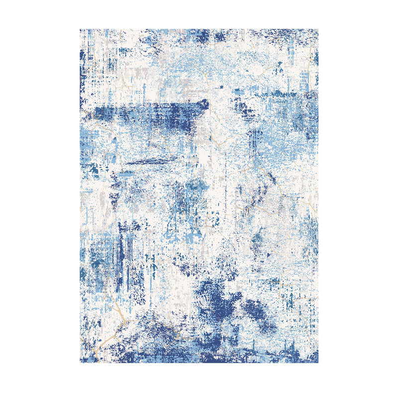 Grand tapis 5 x 7 pi antidérapant et résistant aux déchirures - bleu moderne