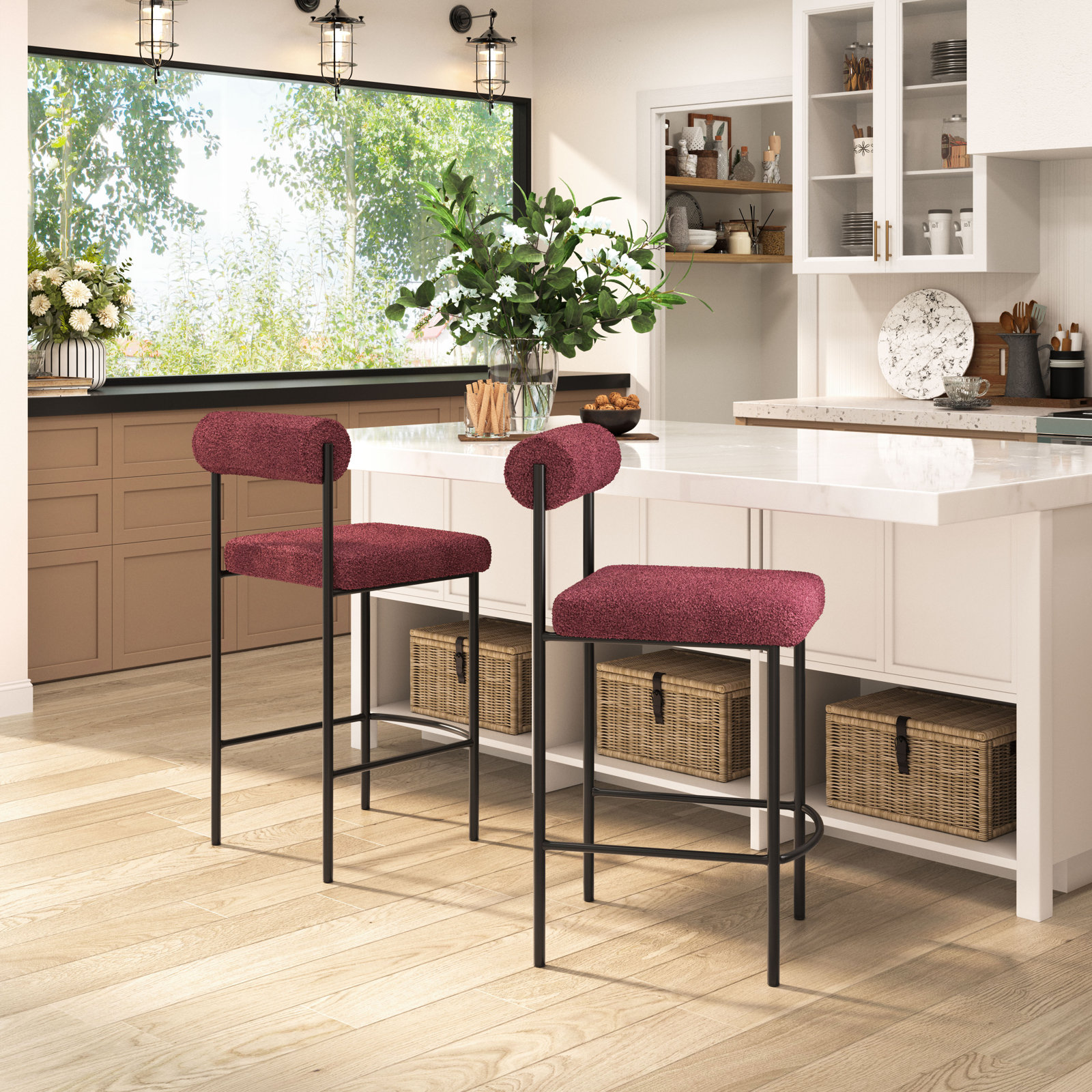 Livorno Upholstered Counter Stool with Metal Frame, Counter Stool (26" Seat Height), White, Black