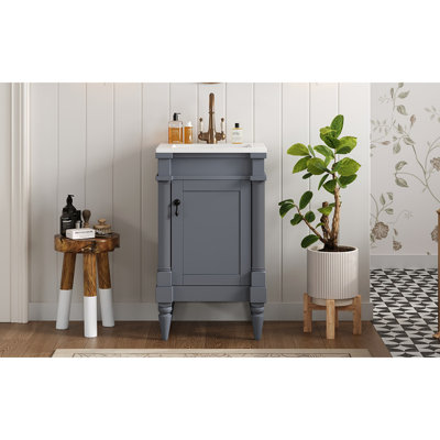 Meuble-lavabo moderne de 18 pouces avec lavabo, meuble de rangement moderne avec porte, meuble de salle de bain autoportant pour petit espace, meuble-lavabo simple avec tablette réglable