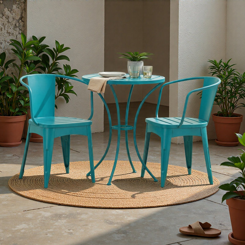 3 PC METAL BISTRO SET, Teal