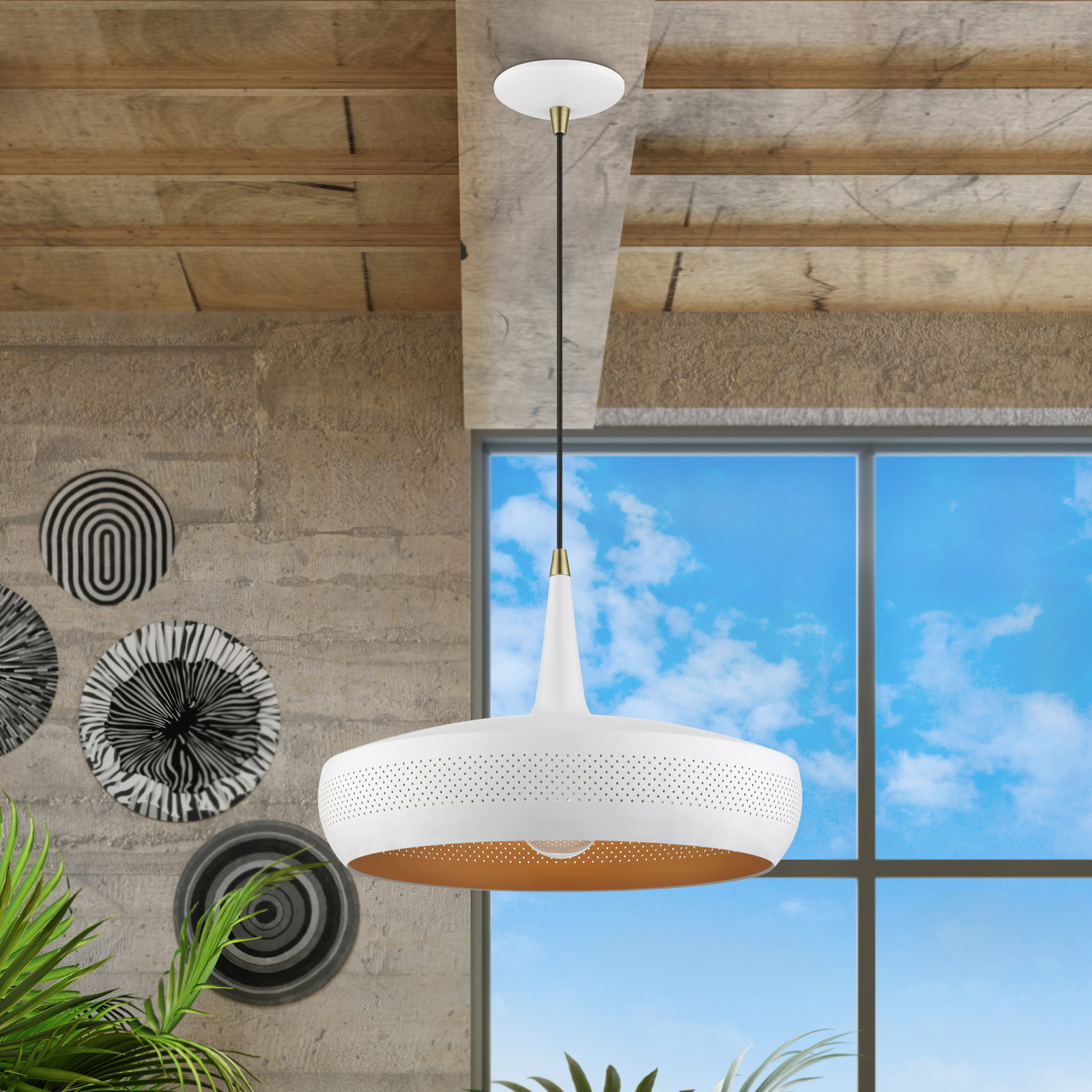 Charon Single Light Metal Dimmable Pendant, White, White/Gold