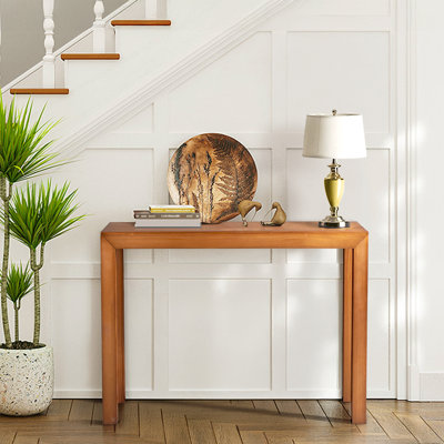 Natural Wood 46.06in Solid Pinewood Mitered Spliced Tabletop Edge Trim Entry Table, Console Table Entrance Table, Narrow Sofa Table for Living Room Entryway Hallway