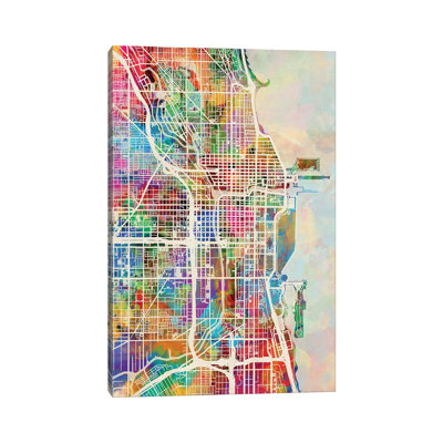 Chicago City Street Map I by Michael Tompsett - 1 Piece Wrapped Canvas Wall Art