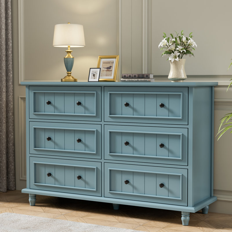Commode double 6 tiroirs 47,2 po Amarilys, Bleu