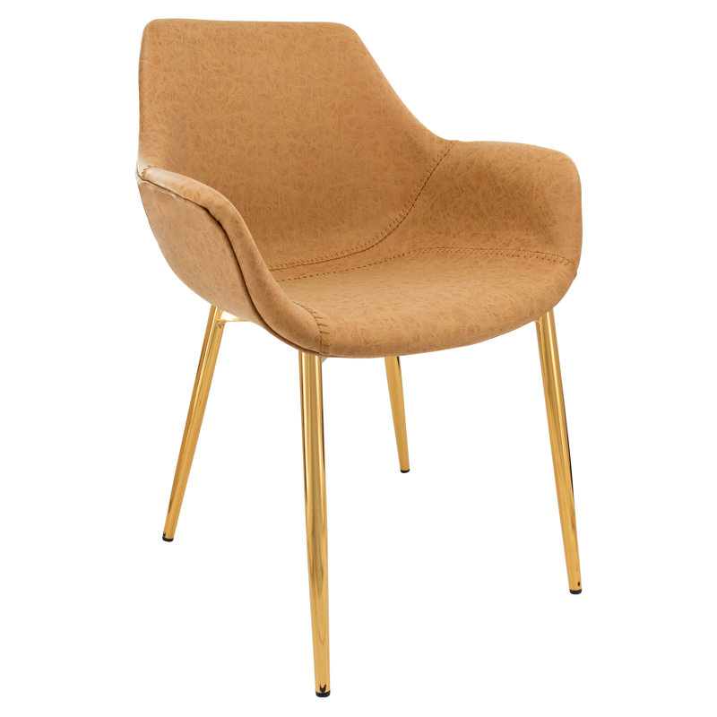 Matthew Leather Dining Chair, Modern Mid Century Accent Chair with Armrests and Iron Legs, Faux Leather Upholstered Kitchen Desk Chair for Dining Room, Living Room, Office Furniture