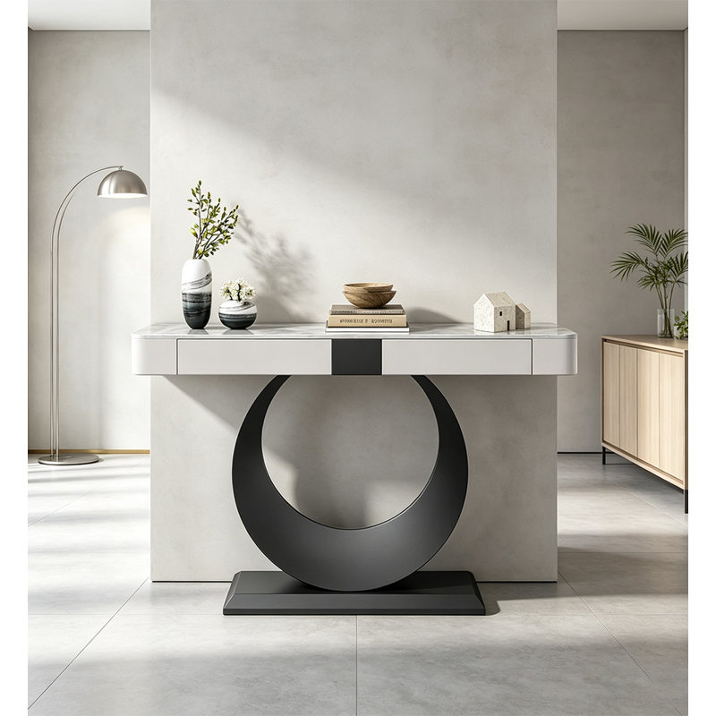 Grande table d'entrée avec canapé en fritté et base en métal foncé, Black