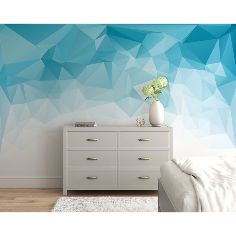 Papier peint géométrique bleu Polygonal, L 94,92 po x l 143 po
