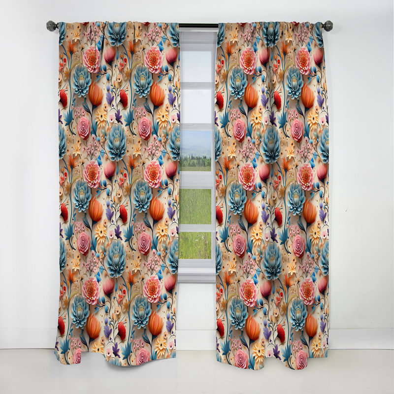 Motif botanique pastel arc-en-ciel II - Rideau floral - Rideau occultant floral - 1 panneau, L 52 po x L 108 po