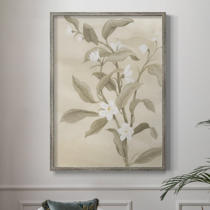 Sépia, fleur d'oranger croquis II, reproduction encadrée - bois massif, H 11 po x l 9 po